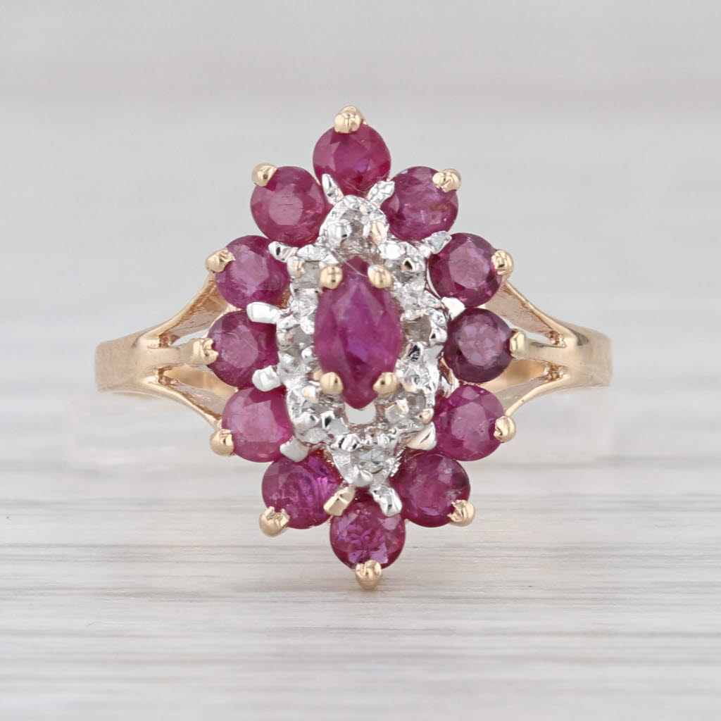1.18ctw Ruby Diamond Halo Ring 10k Yellow Gold Size 6.25