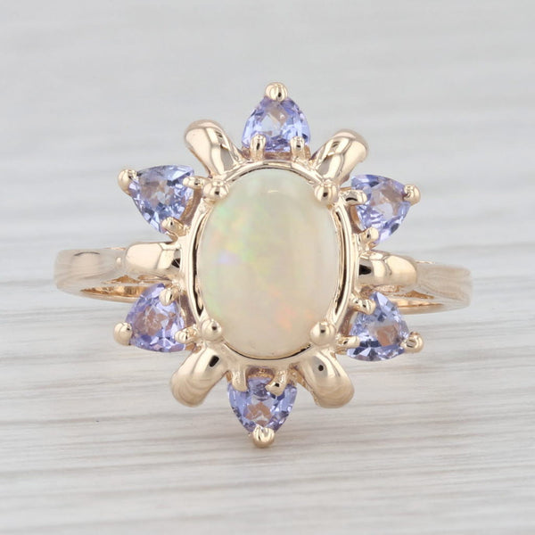 Oval Opal Tanzanite Halo Ring 14k Yellow Gold Size 6