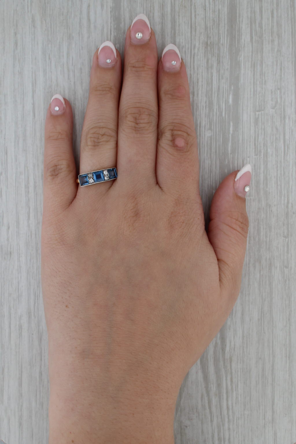 1.89ctw 3-Stone Lab Created Sapphire Diamond Ring 18k Yellow Gold Size 8.5