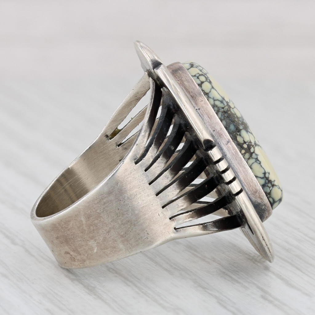 Light Gray Native American Howlite Resin Statement Ring Sterling Silver Gaby Spencer