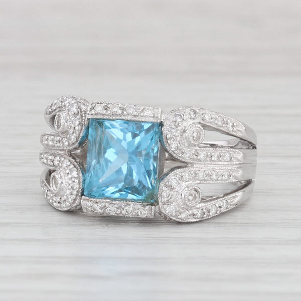 3.29ctw Blue Topaz Diamond Cocktail Ring 18k White Gold Size 7.5