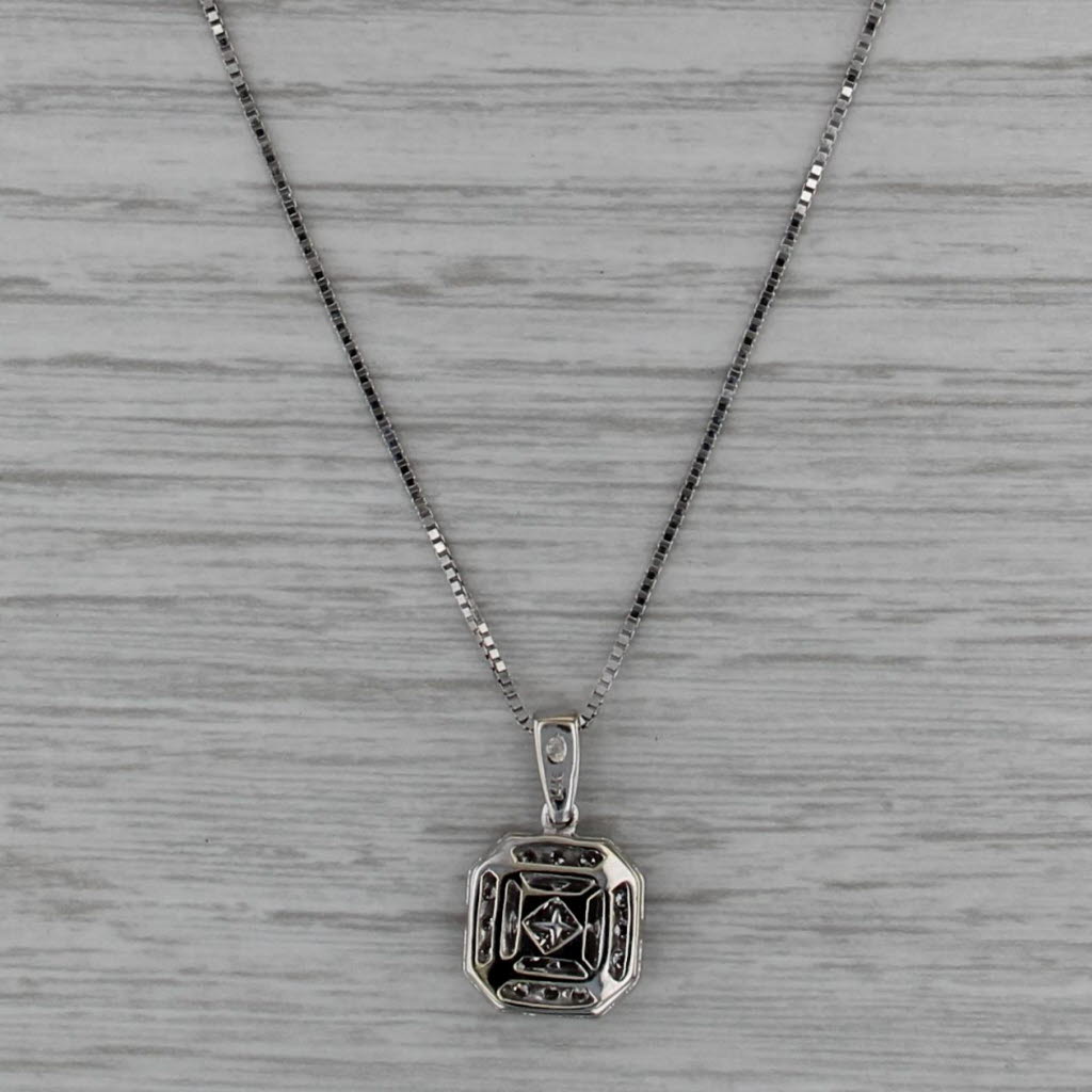 0.50ctw Princess Diamond Halo Pendant Necklace 14k White Gold 18" Box Chain