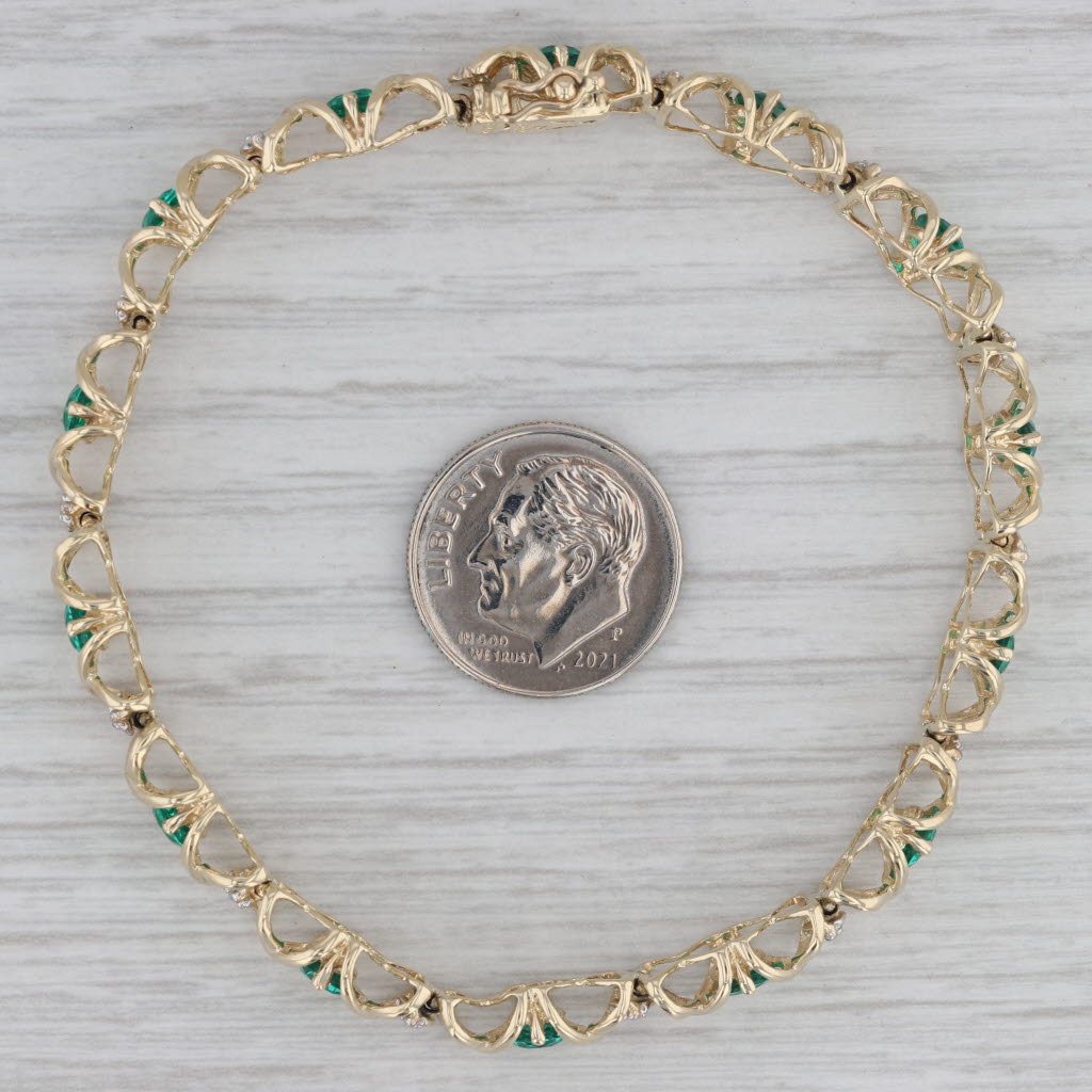 Gray 3.53ctw Lab Created Emerald Diamond Tennis Bracelet 10k Yellow Gold 7" 7mm