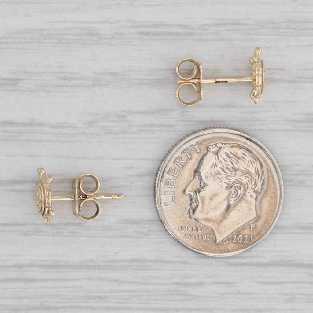 Gray Little Turtle Stud Earrings 14k Yellow Gold