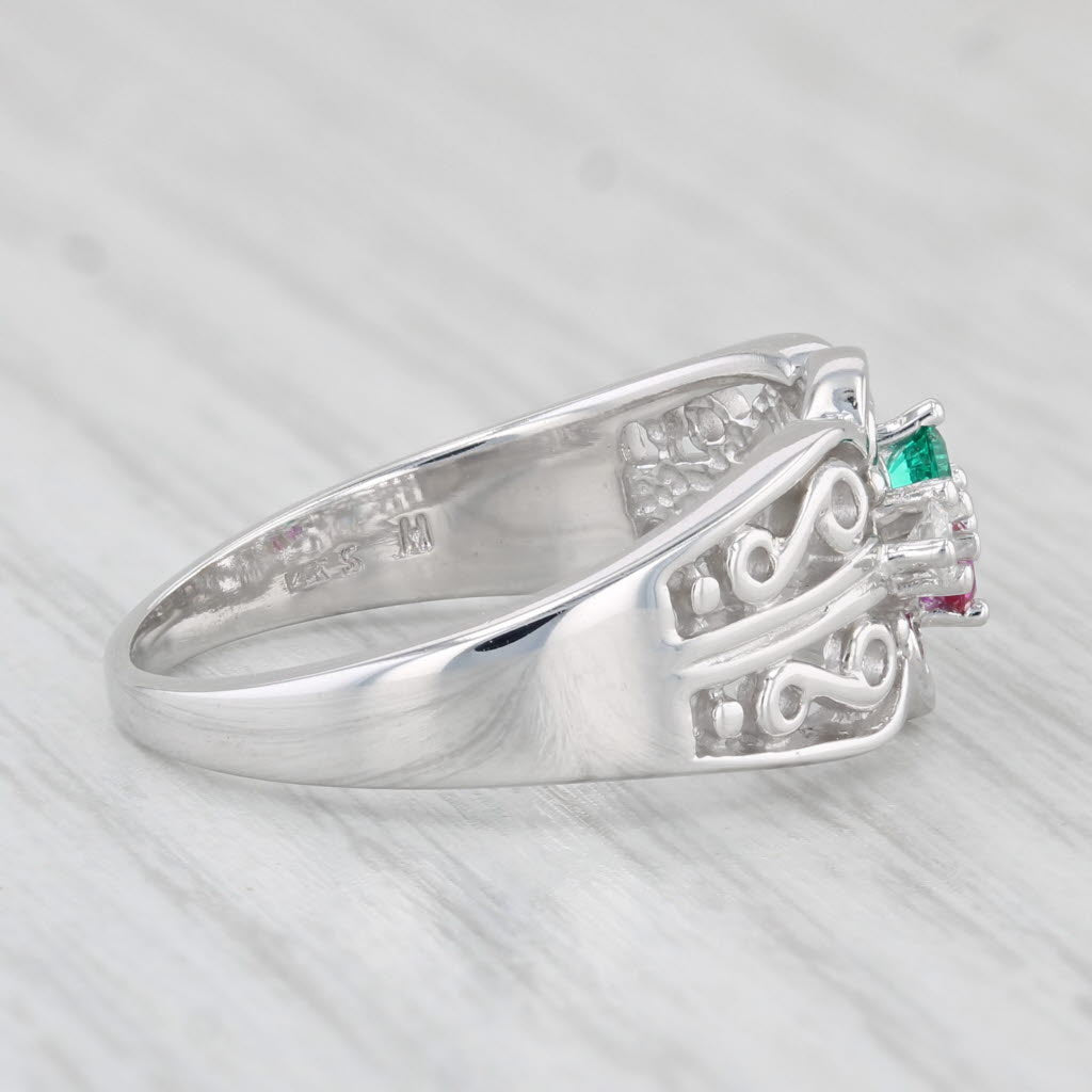 Light Gray 0.25ctw Lab Created Ruby Lab Created Emerald Aquamarine Diamond 14k Gold Size 8