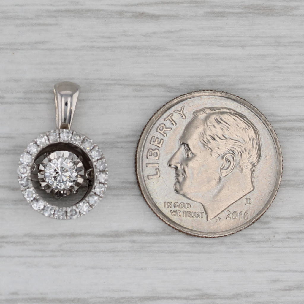 Gray 0.41ctw Moving Diamond Halo Pendant 14k White Gold