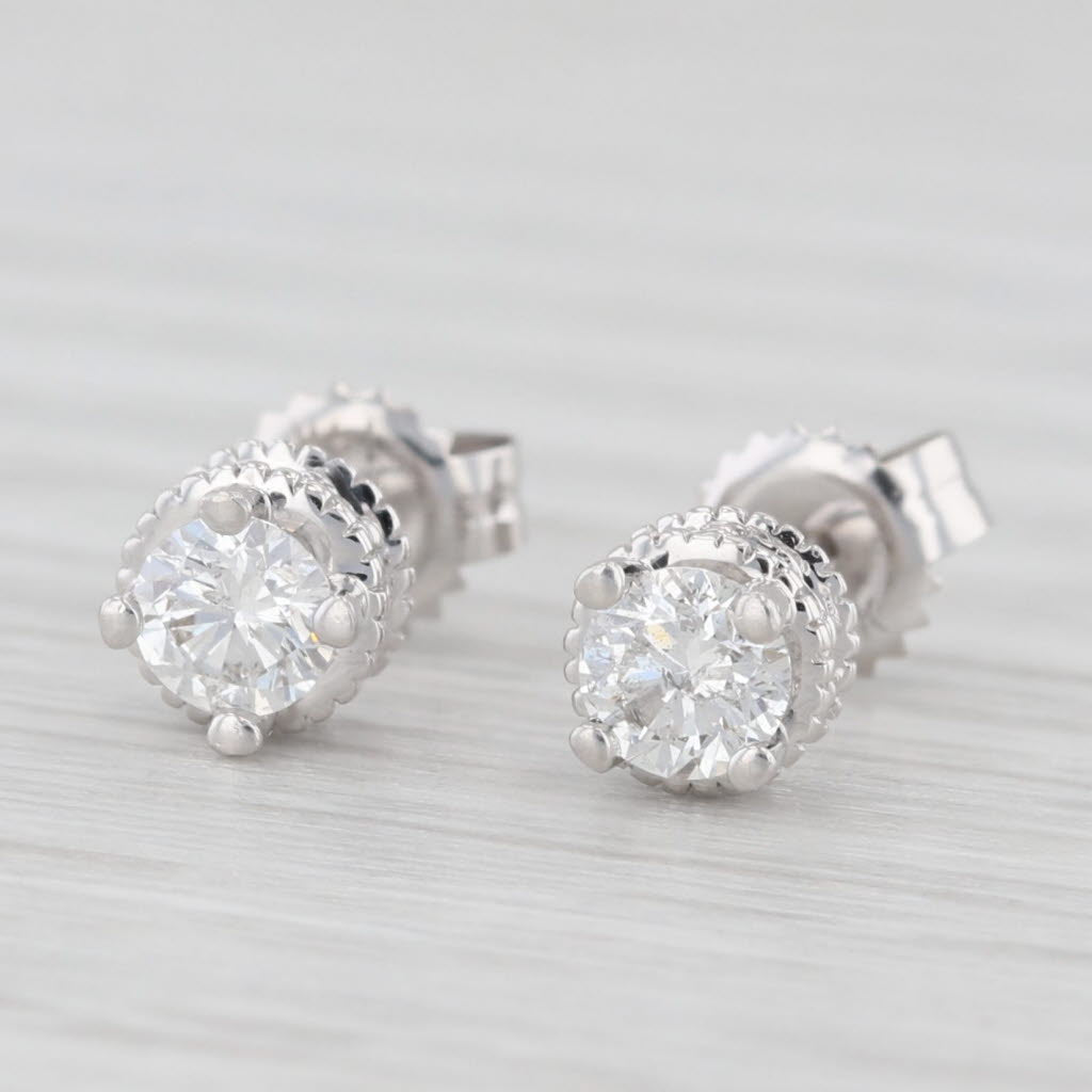 Light Gray 0.48ctw Diamond Halo Stud Earrings 14k White Gold