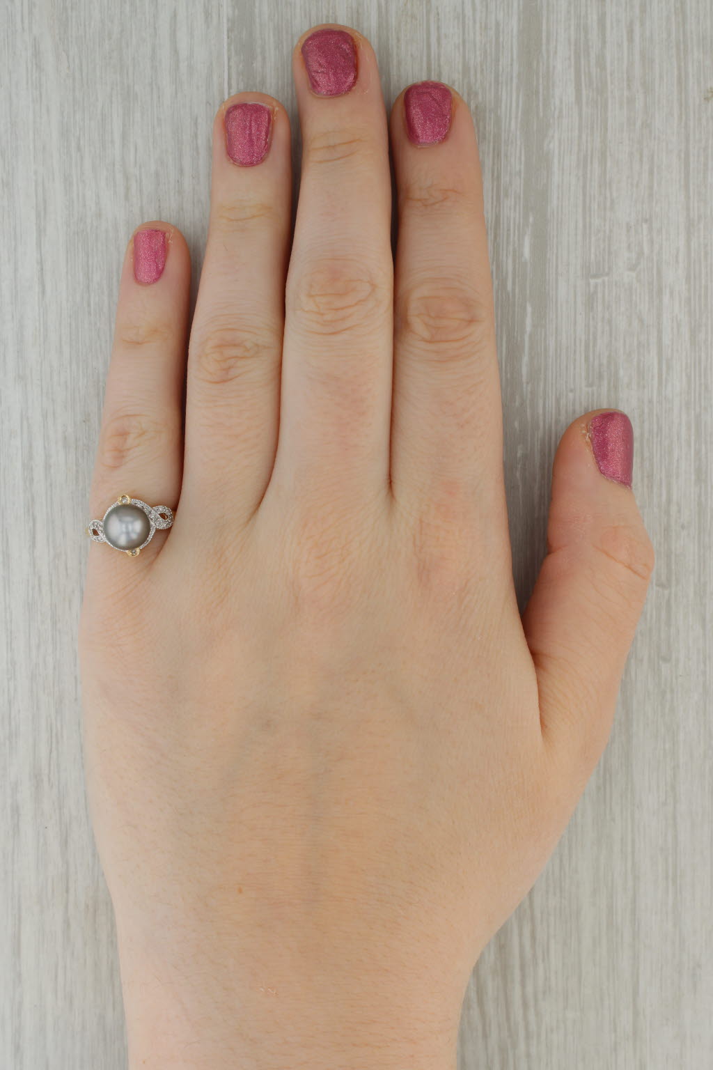 Rosy Brown Cultured Black Pearl Diamond Ring 14k Yellow Gold Size 6