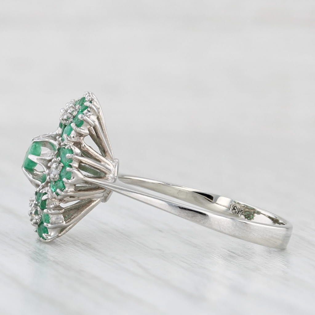 Light Gray 0.74ctw Emerald Diamond Flower Cluster Ring 18k White Gold Size 6.75
