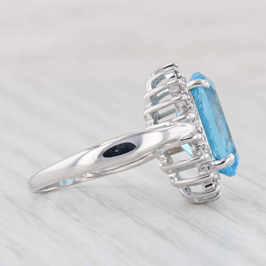 Light Gray 7.73ctw Blue Topaz Diamond Halo Ring 14k White Gold Size 7.5