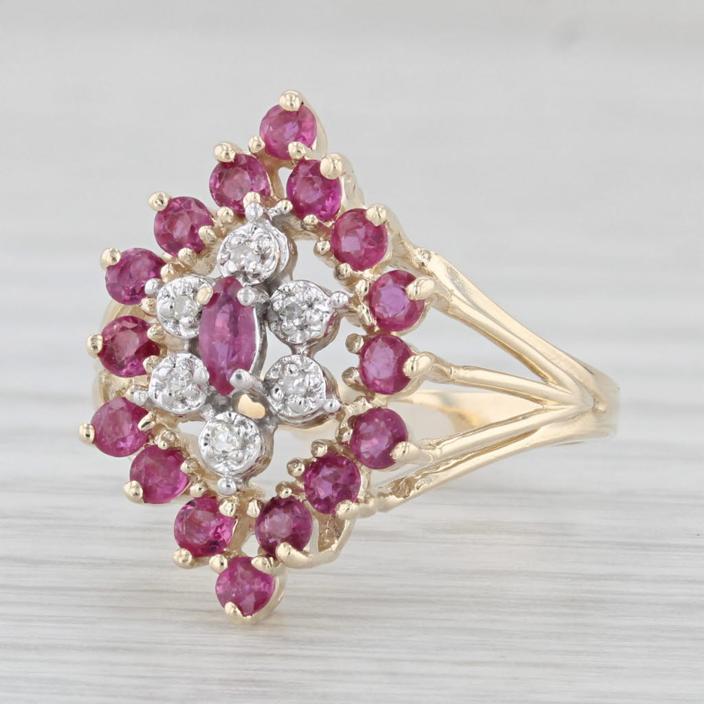Ruby Diamond Cluster Ring 10k Yellow Gold Size Cocktail