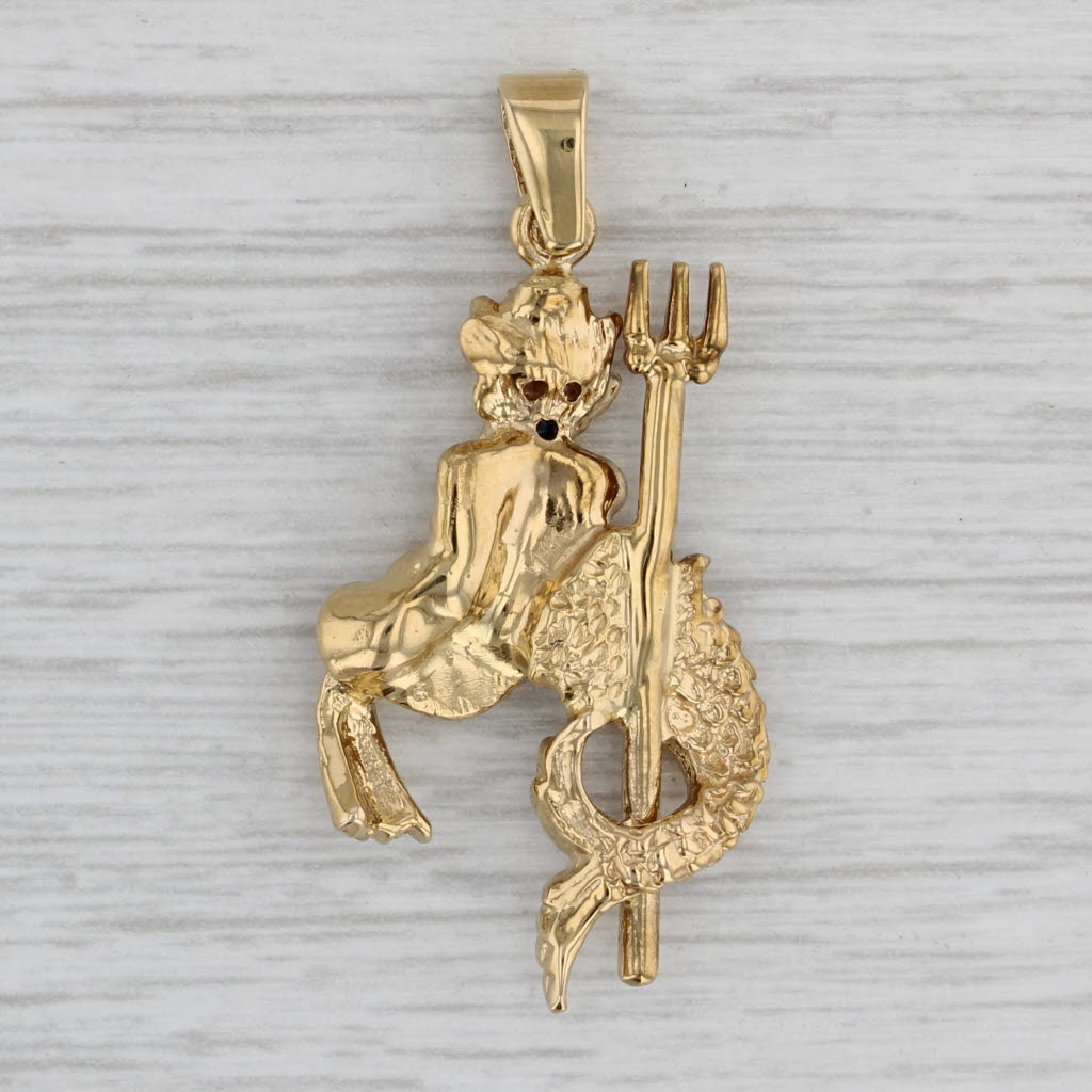 Gray Poseidon Aquarius Trident Pendant 14k Gold Lab Created Spinel Diamond