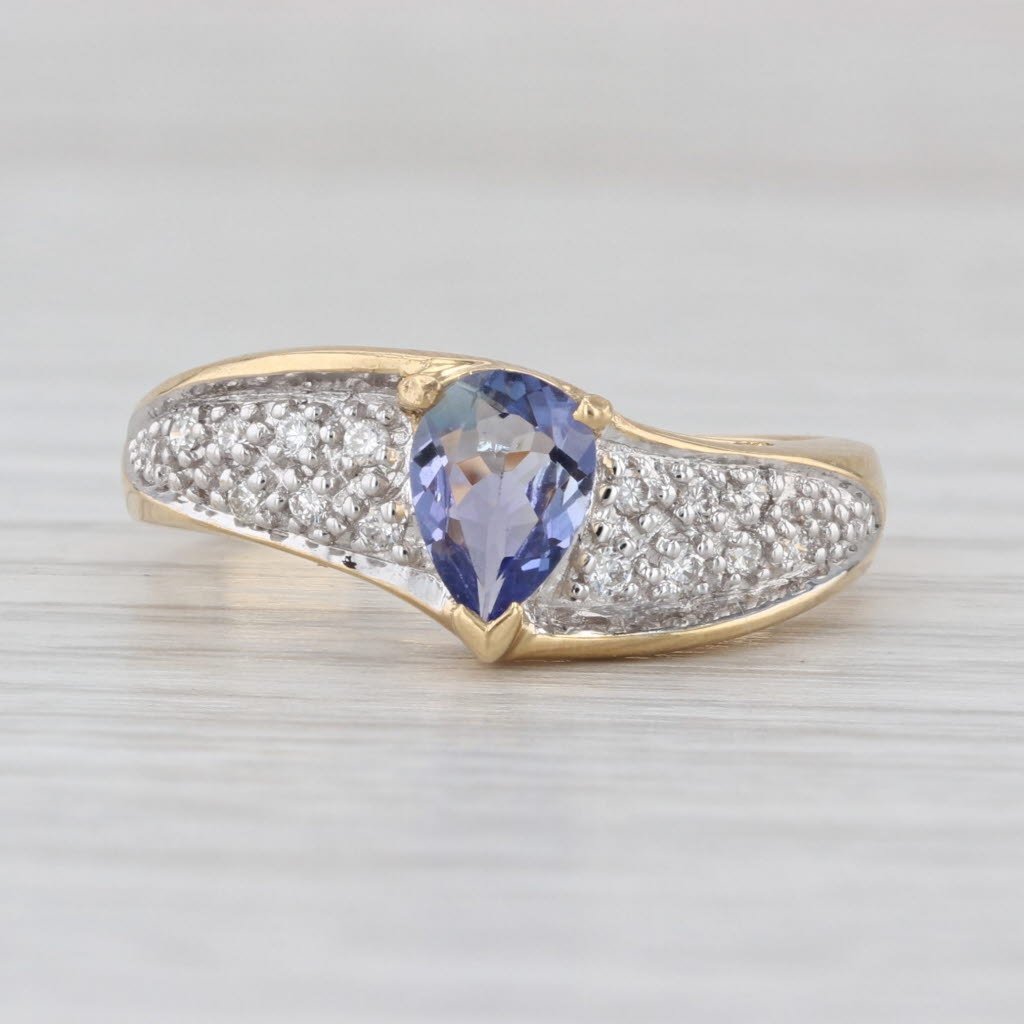 1.35ctw Pear Tanzanite Pave Diamond Ring 18k Yellow Gold Size 7