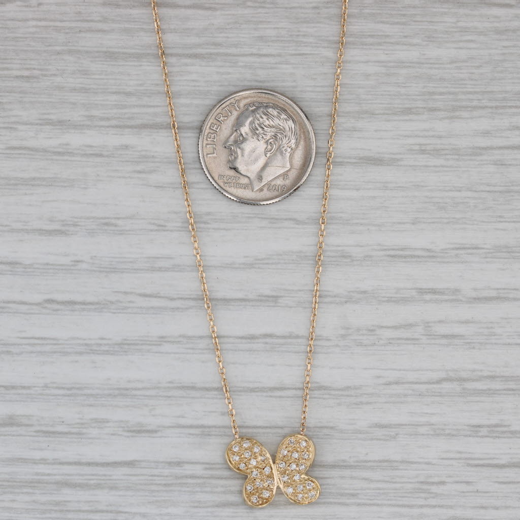 Gray 0.15ctw Diamond Butterfly Pendant Necklace 14k Gold Cable Chain 16" 17" 18"