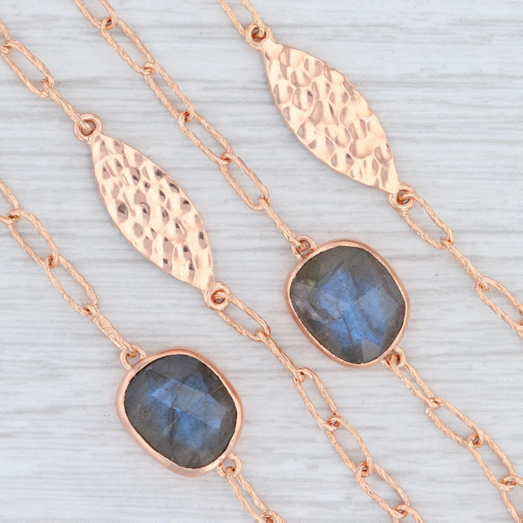 New Nina Wynn Labradorite Station Necklace Sterling Silver Rose Gold Vermeil