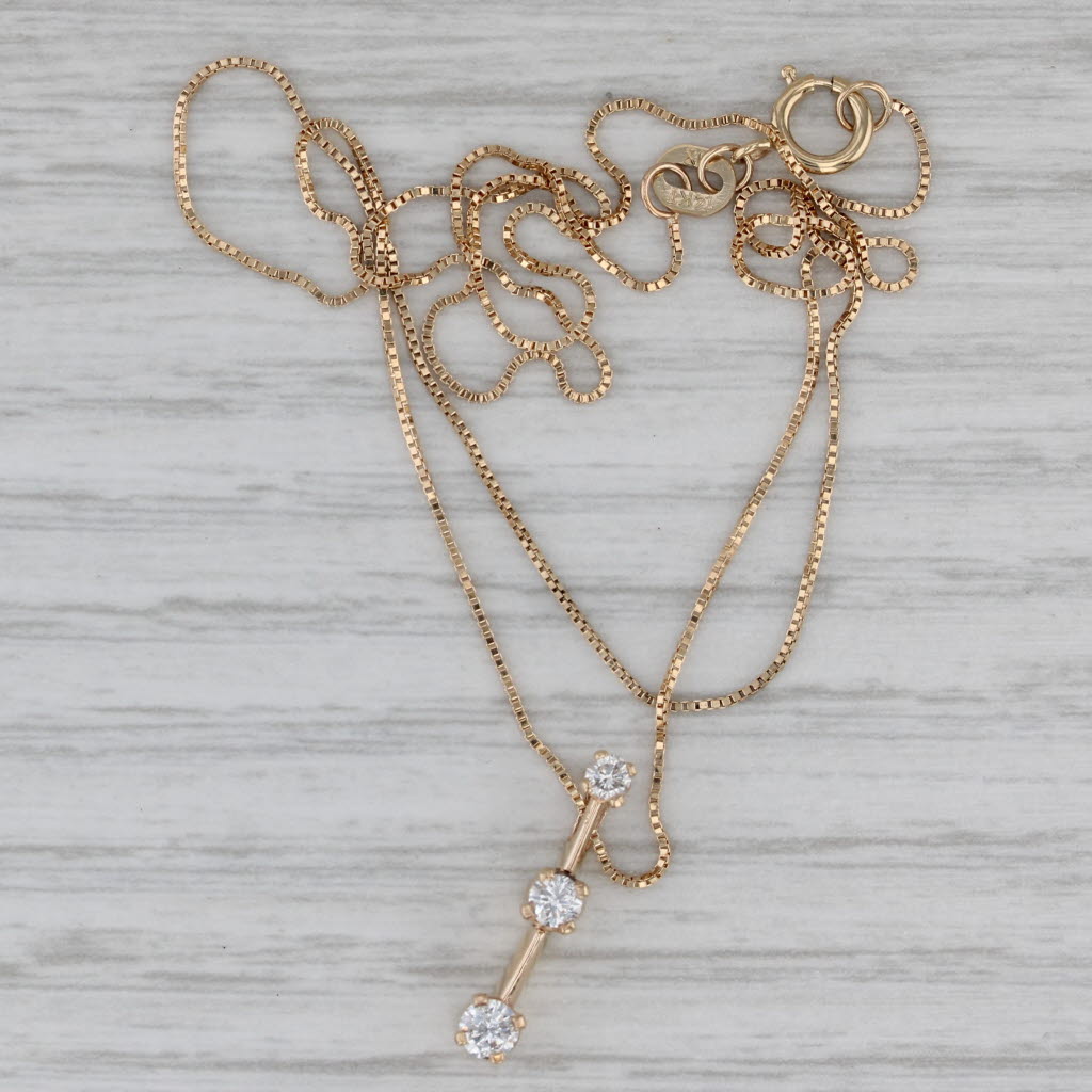 Gray 0.25ctw Diamond 3-Stone Journey Pendant Necklace 14k Yellow Gold 17" Box Chain