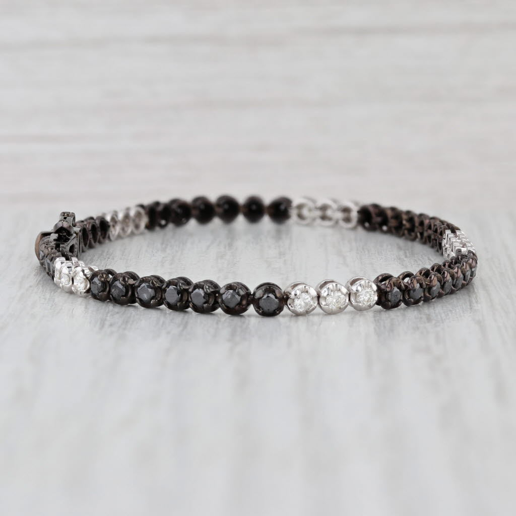 1.74ctw Black White Diamond Tennis Bracelet 14k White Gold Rhodium 7.25" 3.5mm