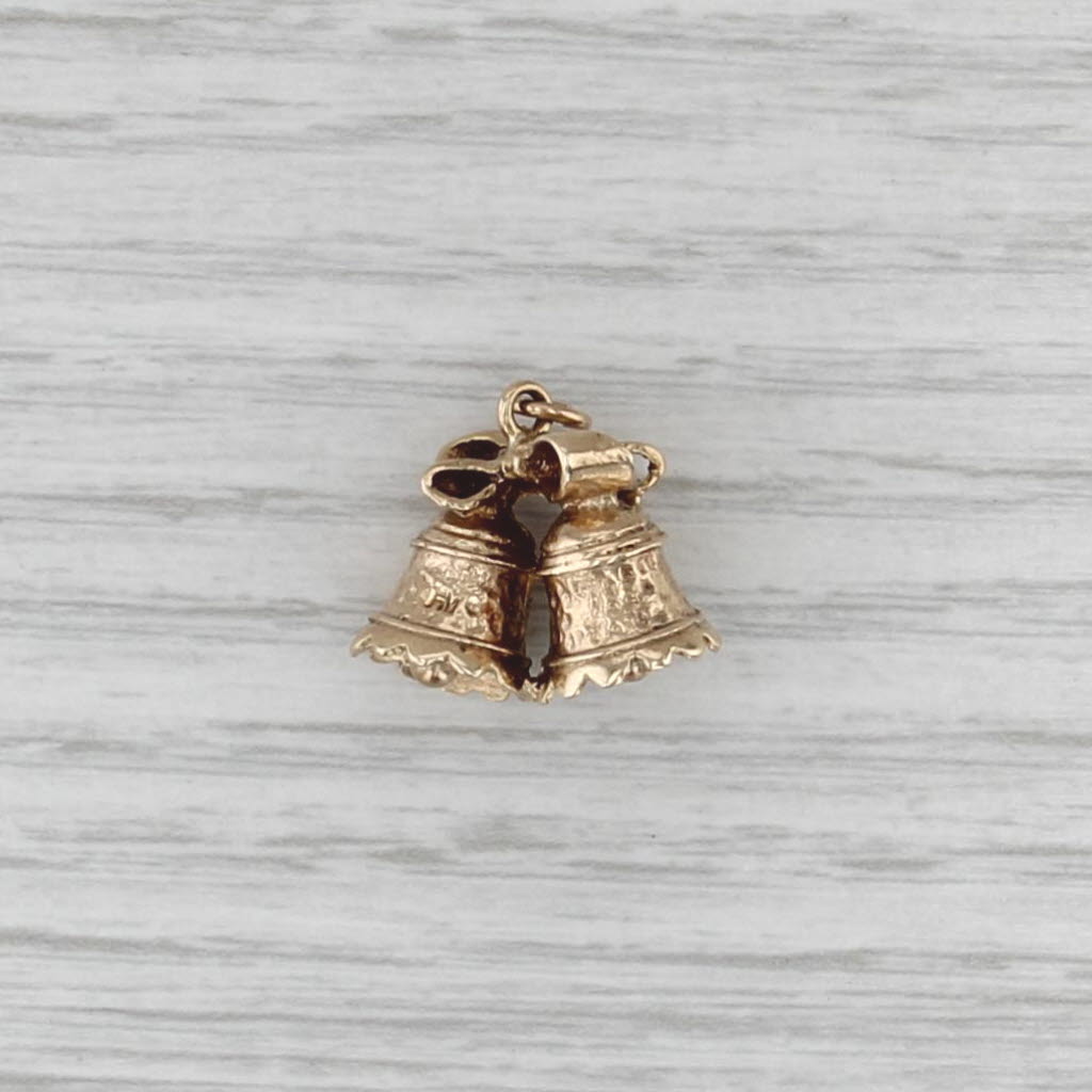 Wedding Bells Charm 9k Yellow Gold 3D Pendant Rings Moves Vintage Bridal