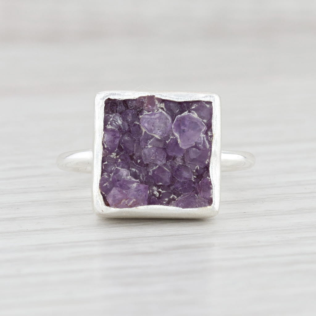 New Nina Wynn Amethyst Druzy Ring Sterling Silver Size 7 Statement