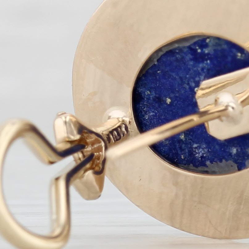 Gray Blue Lapis Lazuli Oval Cabochon Stud Earrings 14k Yellow Gold