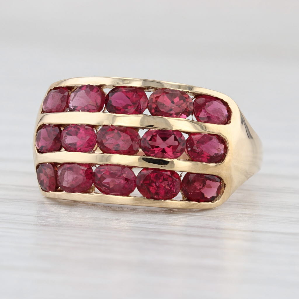 2.55ctw 3-Row Rubellite Tourmaline Ring 14k Yellow Gold Size 7