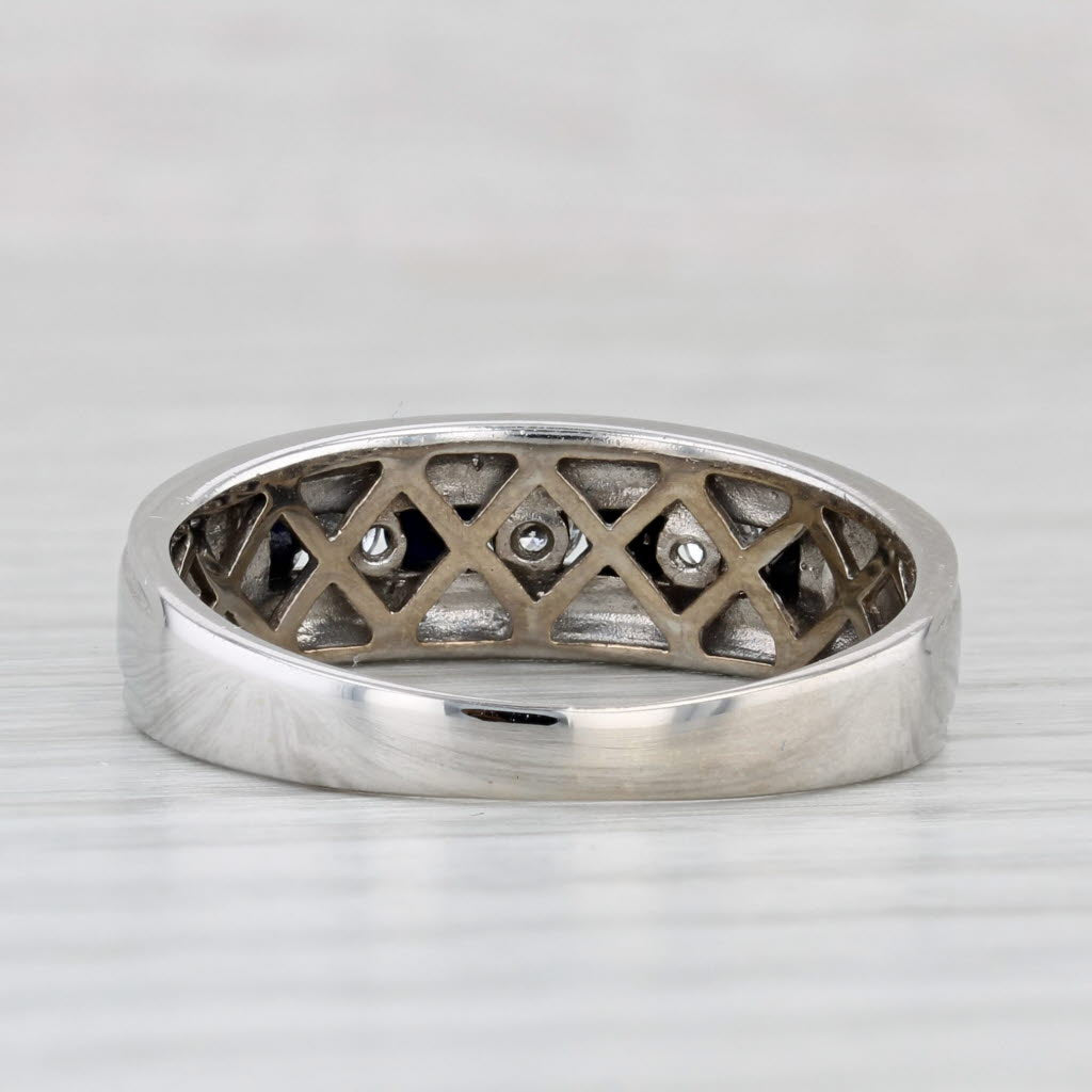 Light Gray 0.60ctw Blue Sapphire Diamond Men's Ring 14k White Gold Wedding Band Size 10.5