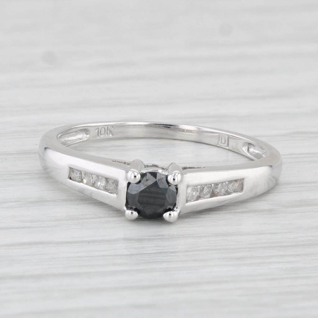 Light Gray 0.33ctw Black White Diamond Ring 10k White Gold Size 7.25 Engagement