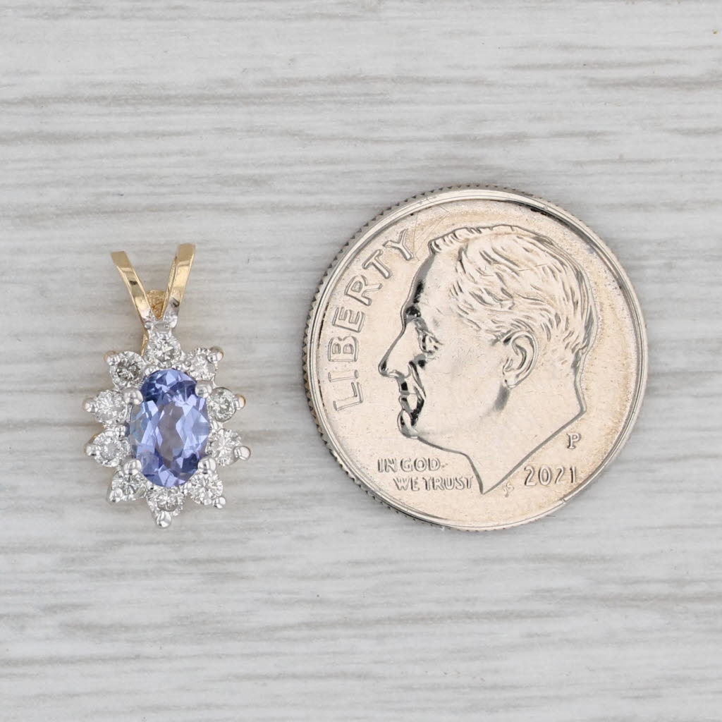Gray 0.70ctw Oval Tanzanite Diamond Halo Pendant 14k Yellow Gold