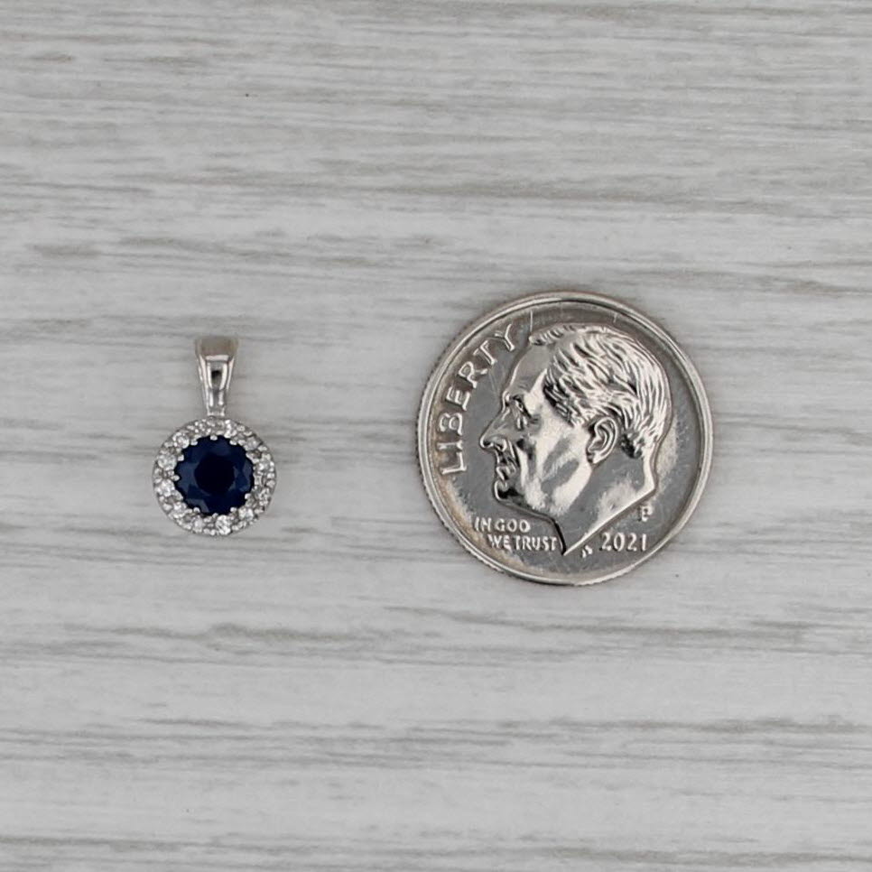 0.59ctw Blue Sapphire Diamond Halo Pendant 14k White Gold Small Drop