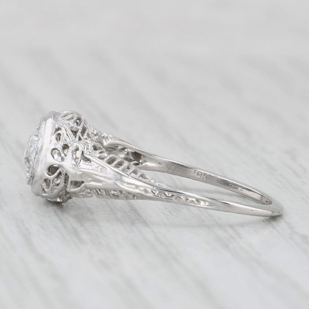 Light Gray Art Deco 0.30ct Diamond Engagement Ring Filigree 18k White Gold Size 6.25