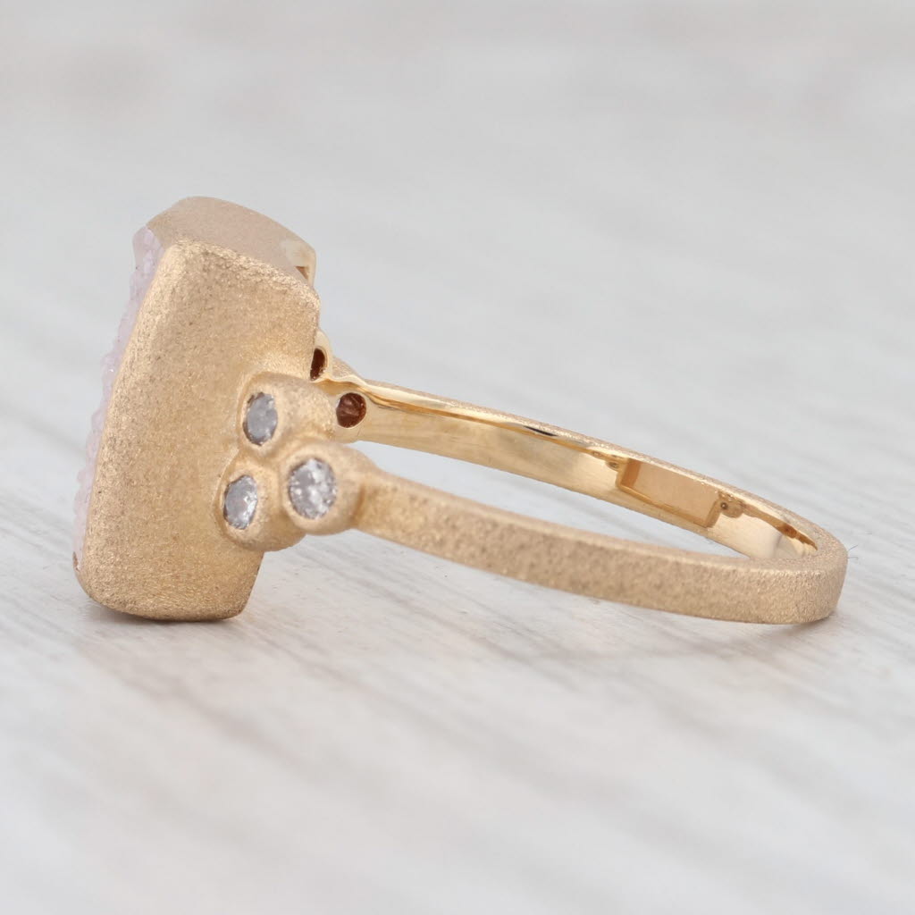 New Chloe Nina Wynn White Druzy Quartz Diamond Ring Brushed 18k Gold Size 7