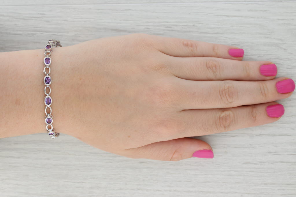 Gray 2.75ctw Amethyst Bracelet 14k White Gold 7” 5.6mm