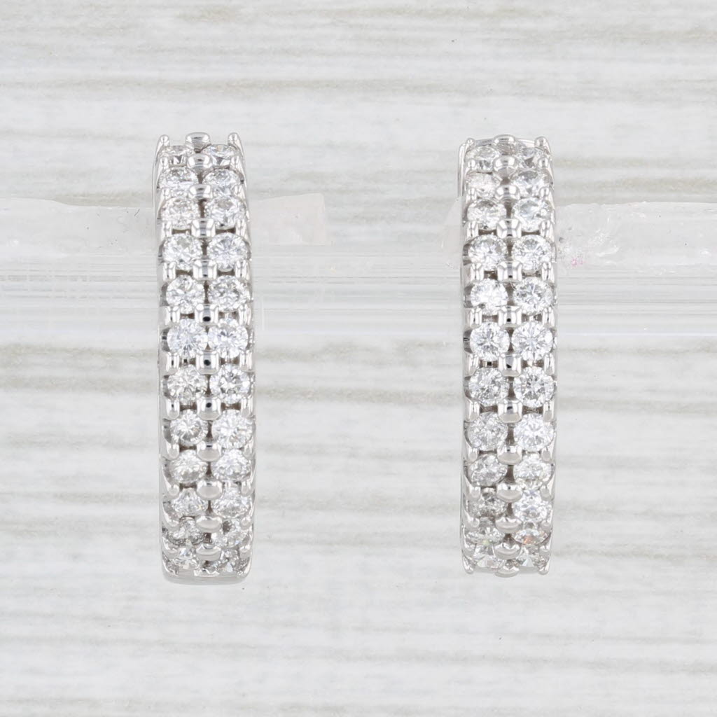 Light Gray 1ctw Diamond Hoop Earrings 14k White Gold Hinged Snap Top Round Hoops Sonia B