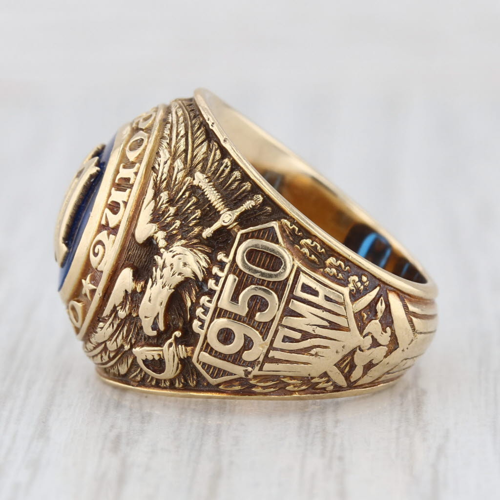 West Point Military Academy Ring 14k Gold Lab Created Spinel Vintage 1950