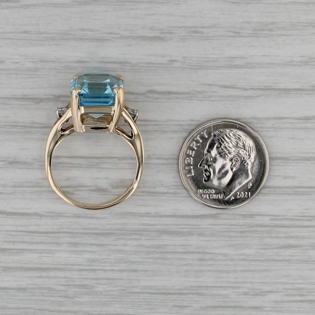 8.85ctw Emerald Cut Blue Topaz Diamond Ring 14k Yellow Gold Size 5.5