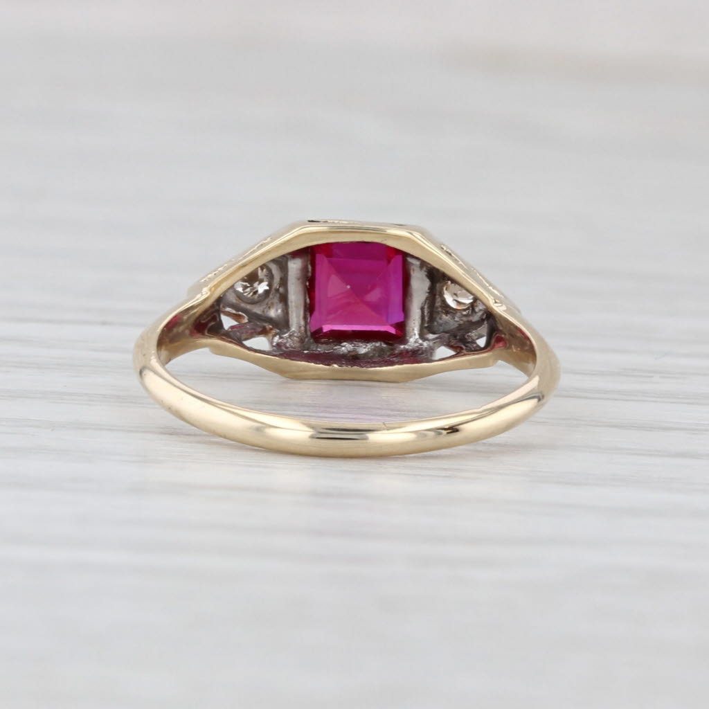 Vintage 0.85ctw Lab Created Ruby Diamond Ring 10k Yellow Gold Size 5.75