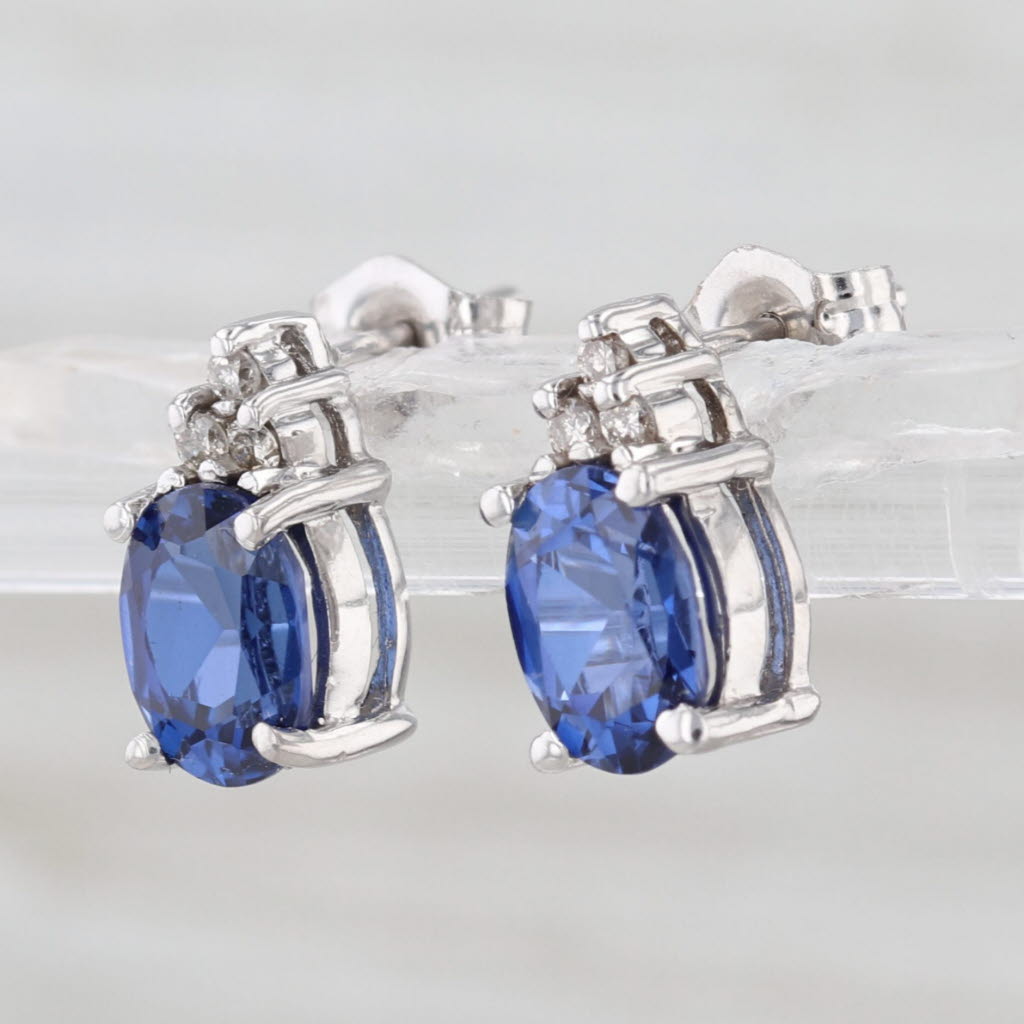 2.07ctw Oval Sapphire Diamond Stud Earrings 14k White Gold Studs