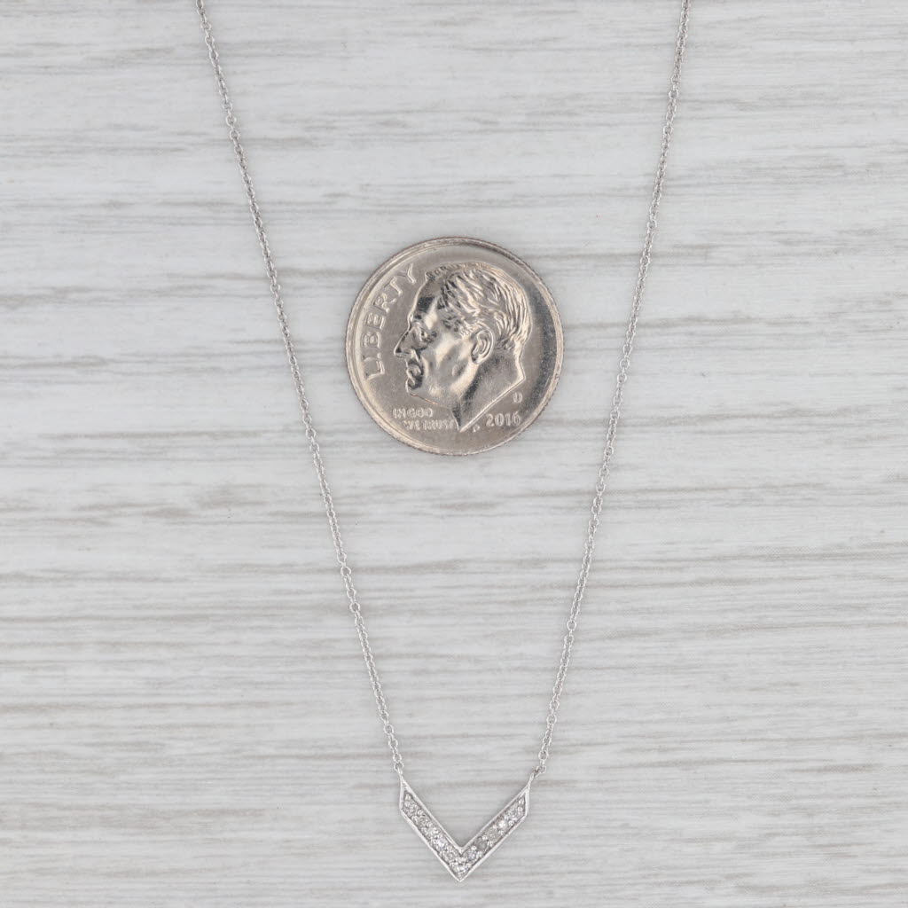 Diamond V Necklace 14k White Gold 15.25" 16.25" 17.25" Adjustable Cable