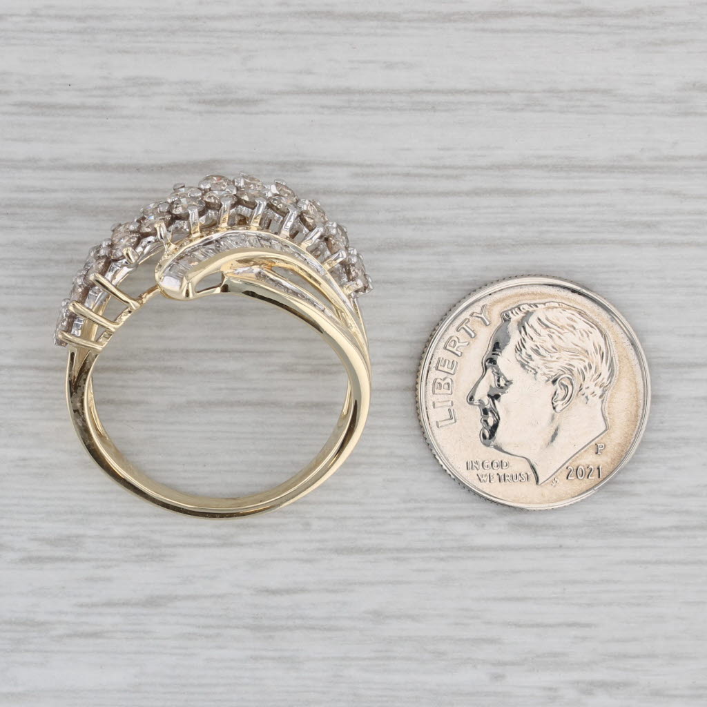 Gray 2.10ctw Diamond Cluster Bypass Ring 10k Yellow Gold Size 9 Cocktail