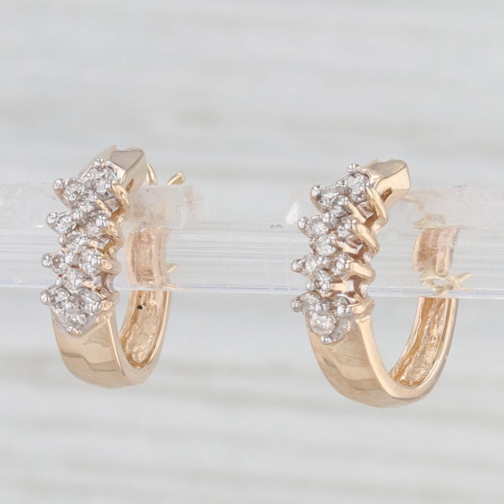 Light Gray 0.23ctw Diamond Hoop Earrings 14k Yellow Gold Snap Top Small Round Hoops