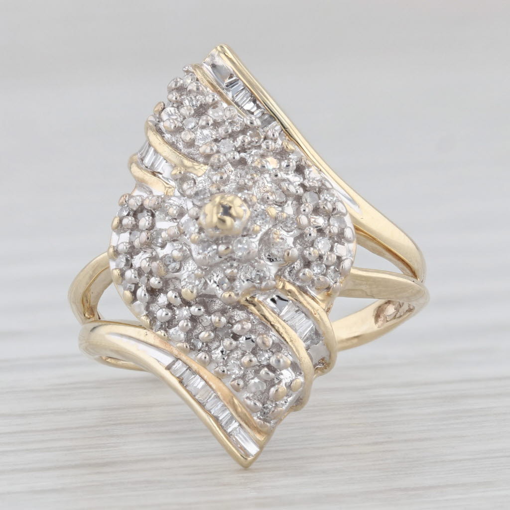 Light Gray 0.15ctw Diamond Cluster Bypass Ring 10k Yellow Gold Size 6