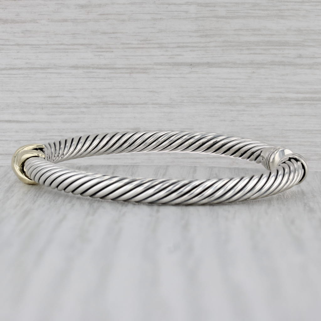 Gray David Yurman X Classic Cable Cuff Bracelet Sterling Silver 14k Gold 7" Large
