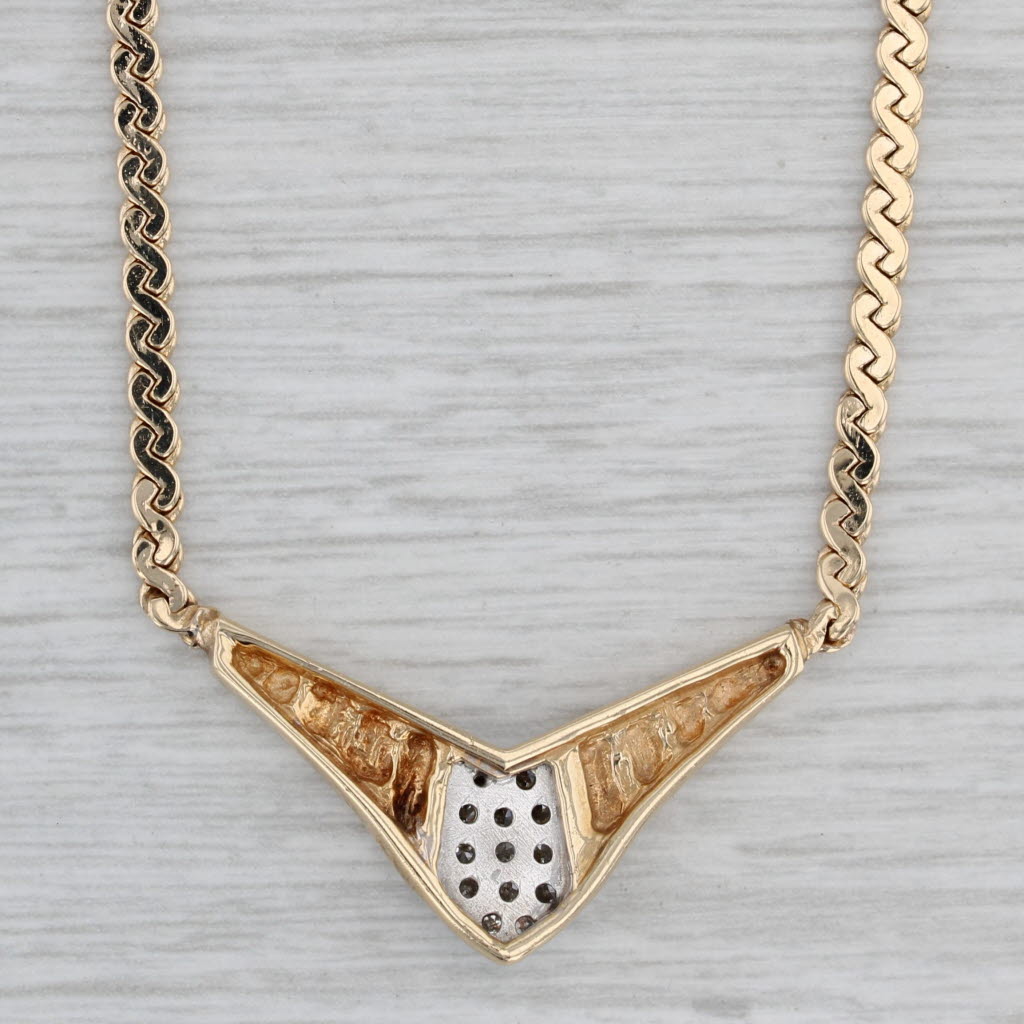 Gray 0.15ctw Diamond V Necklace 14k Yellow Gold 15" Serpentine Chain