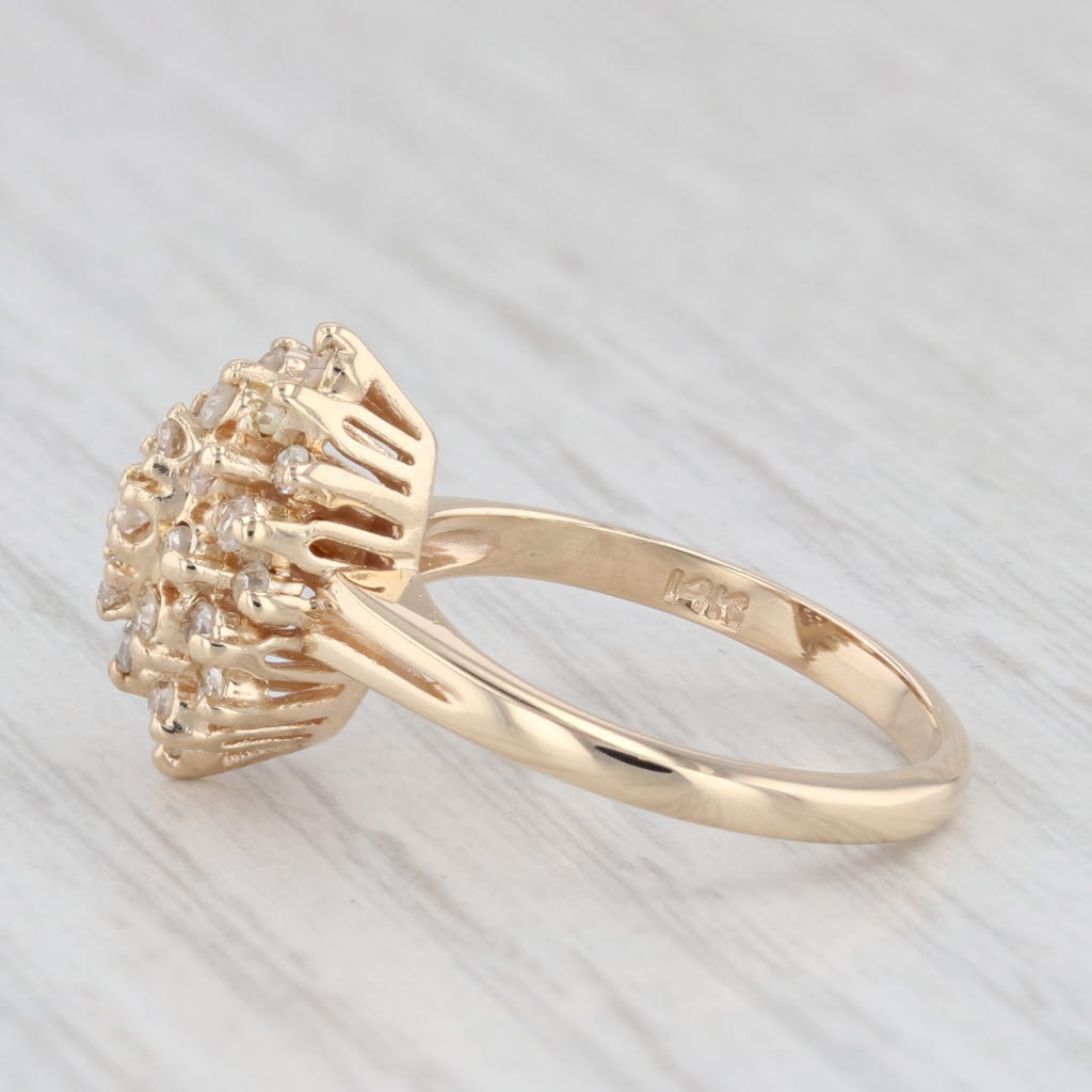 Light Gray 0.40ctw Diamond Cluster 14k Yellow Gold Ring Size 4.75