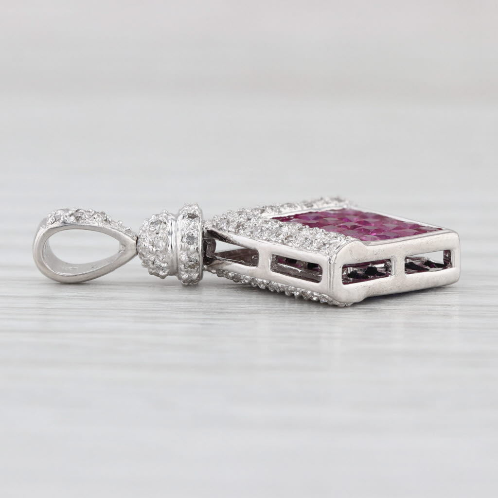 2.16ctw Diamond Sapphire Ruby Pendant 18k White Gold Drop