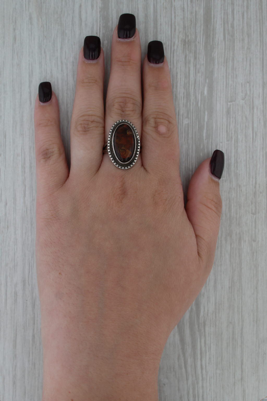 Vintage Native American Signed Fire Agate Ring Sterling Silver Size 8.75