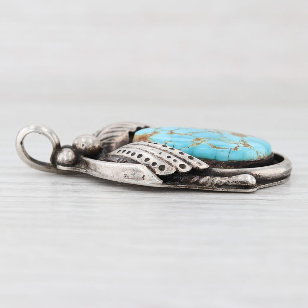 Light Gray Vintage Ed Kee Navajo Turquoise Sterling Silver Pendant Native American
