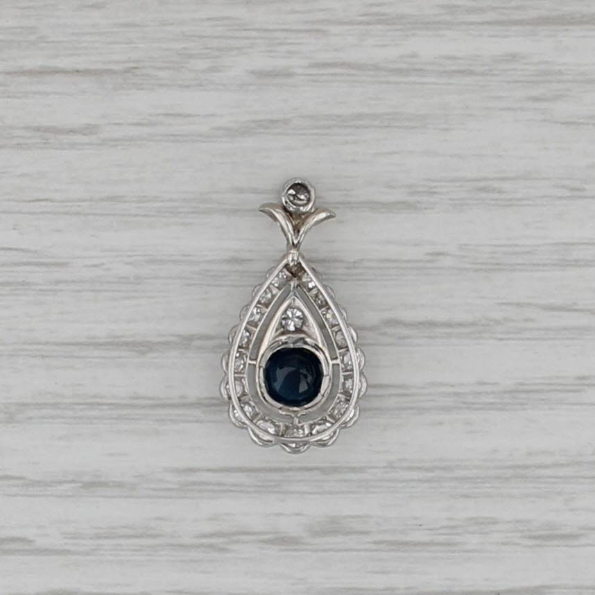 1.72ctw Blue Sapphire Diamond Halo Teardrop Pendant Platinum