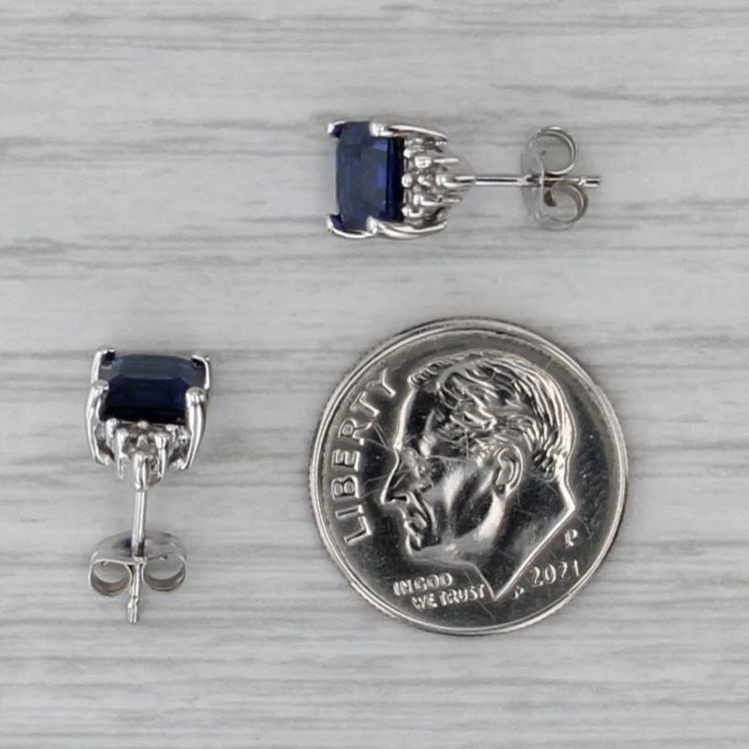2.64ctw Lab Created Blue Sapphire Stud Earrings 10k White Gold Diamond Accents