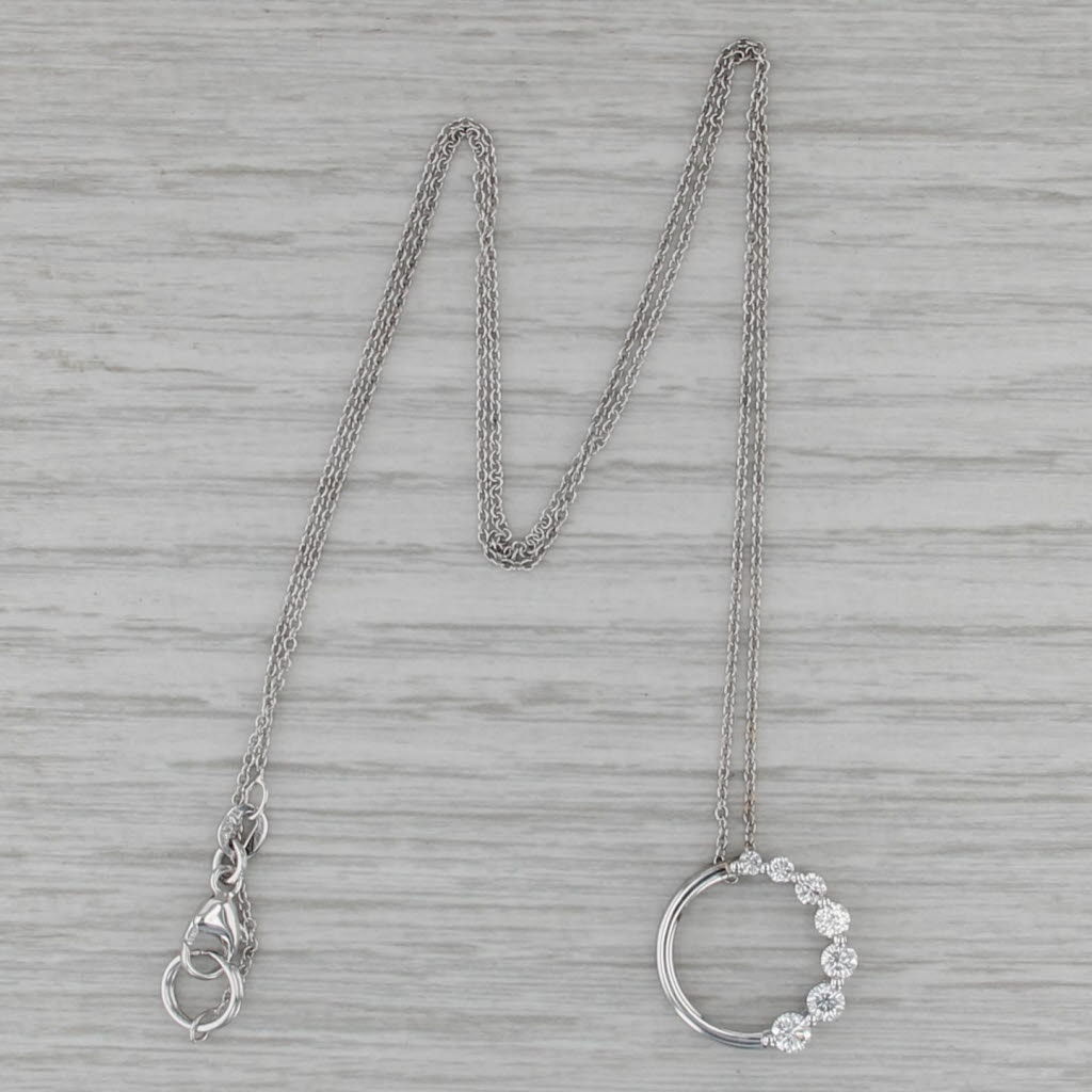 0.54ctw Diamond Circle Pendant Necklace 18k White Gold Curb Chain